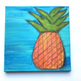 Glowing Gold and Orange Pineapple Art 12x12 Original painting on canvas - Mika Harmony